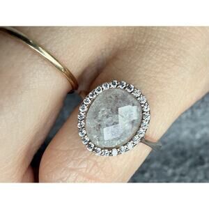 Sterling Silver Rose Gold Vermeil Halo Ring Clear Stones Statement Ring Size 5